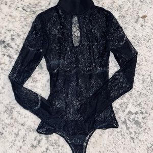 House of CB Black Sheer Lace Bodysuit XS